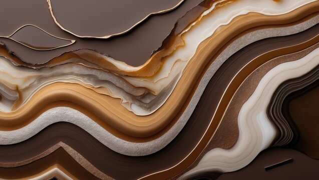 Brown marble textured background featuring glitter and abstract shapes, vertical orientation, flat lay, top view with copy space