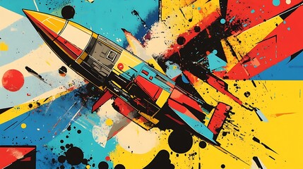 Abstract comic rocket powered by tax returns