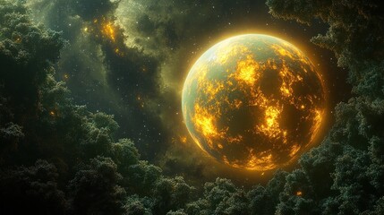 Obraz premium Fiery planet in a nebula