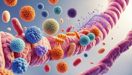Picture of intestinal microbes. Microbiota regulate both immune function and digestive processes in the gut. Supportive microorganisms contribute to the establishment of a robust gut flora.