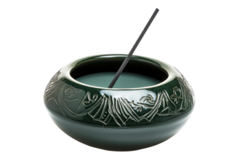 Ceramic incense burner, aromatic stick, meditation item, cut out transparent