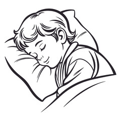 A tired, sleeping kid vector line art silhouette