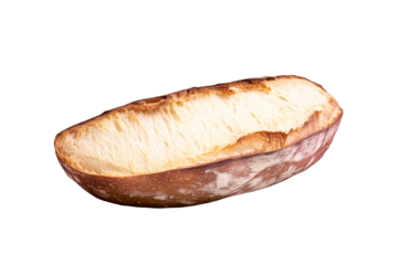 Loaf of freshly baked bread half, culinary ingredient, cut out transparent
