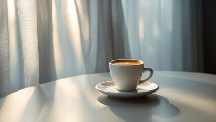 Obraz premium Lighted espresso cup on table. Food and drink imagery