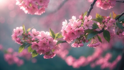 Obraz premium Pink Petals and Blossom Trees: A Beautiful Spring Garden Scene