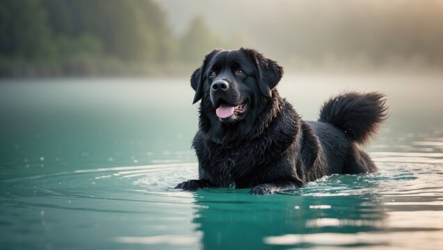 Newfoundland dog images captured in water settings.