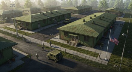 Military Base Housing Aerial View Soldiers Barracks