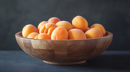 Fresh Apricots in Wooden Bowl