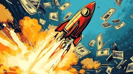 Abstract comic rocket powered by tax returns