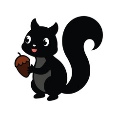 Cute Cartoon Black Squirrel Acorn