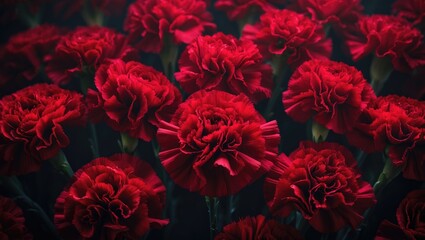 Red carnation displayed on a black surface from above