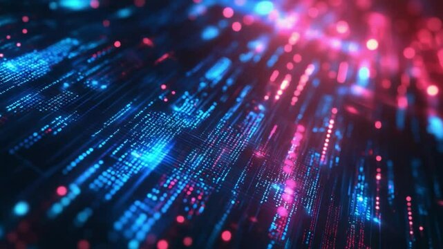 Digital Data Flow: An abstract depiction of digital data streams, showcasing intricate lines of code in vibrant blue and red hues.