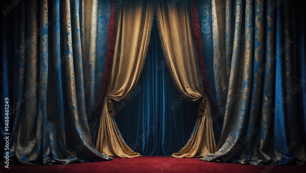 Poster creating different environments with curtains.