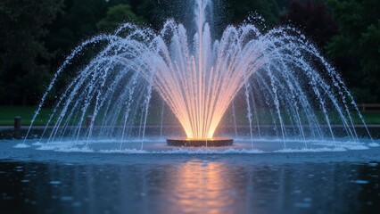 Outdoor nighttime fountain landscape