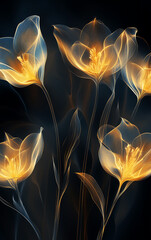 Abstract Glowing Flowers on Dark Background, Elegant Floral Design, Modern Art