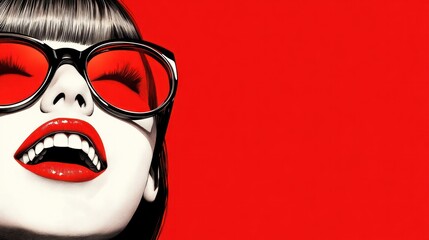 Obraz premium Red Hot Summer Vibes: A Stylish Woman in Red Sunglasses