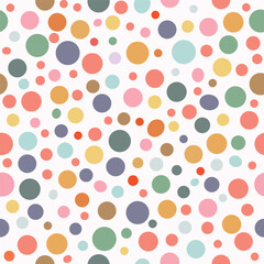 Multicolored Polka Dot Pattern . Playful Seamless Abstract Background with Soft Pastel Circles for Textiles, Wallpapers and Digital Art.