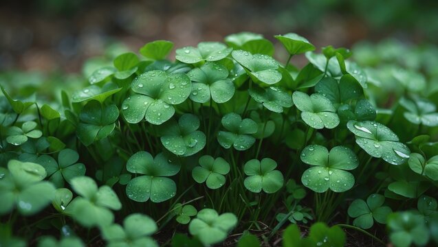 Natural green background with wood-sorrel, leaves, and floral details symbolizing Irish luck
