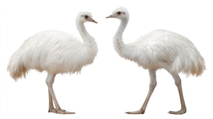 Obraz premium Two White Rheas Facing Each Other on White Background