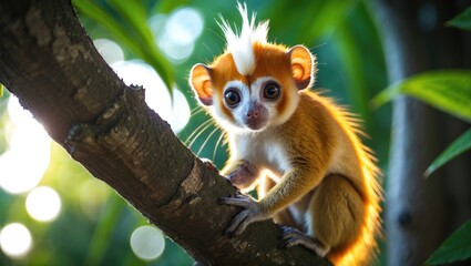 Naklejka premium Cotton Top Tamarin resting in a tree