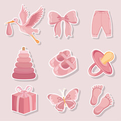 New born baby pink stickers for announcement party It's a girl