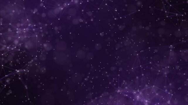 Abstract concepts of cybersecurity technology and digital data fractal plexus pattern on purple background loop, blue internet network connection with polygons, dots and lines in the slow motion