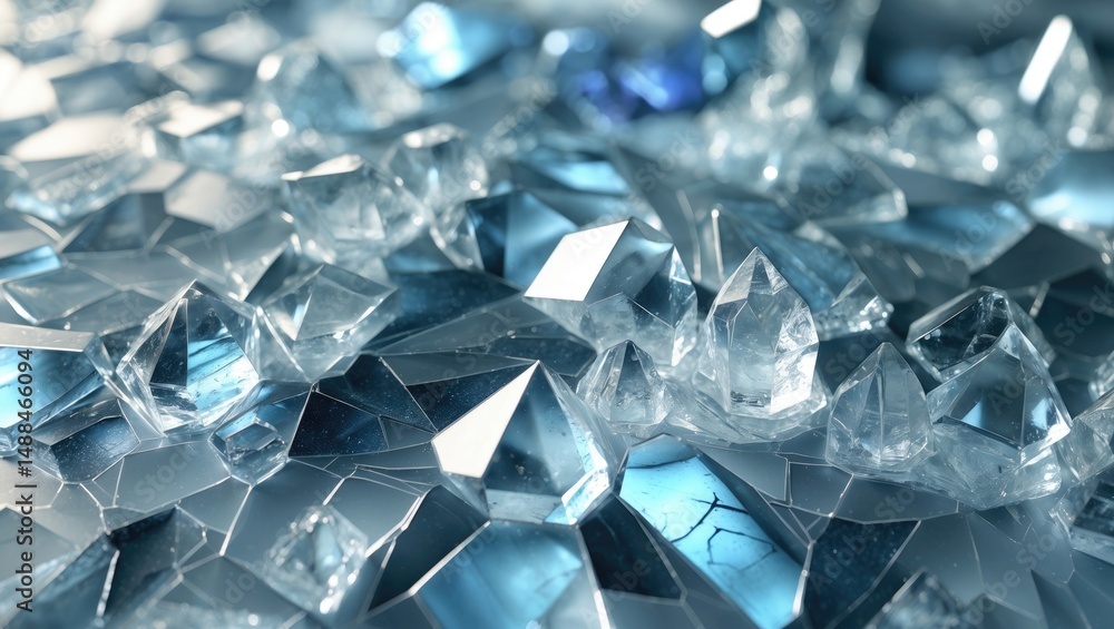 Poster blue ice-inspired surface with glossy polygonal elements and abstract stone pattern