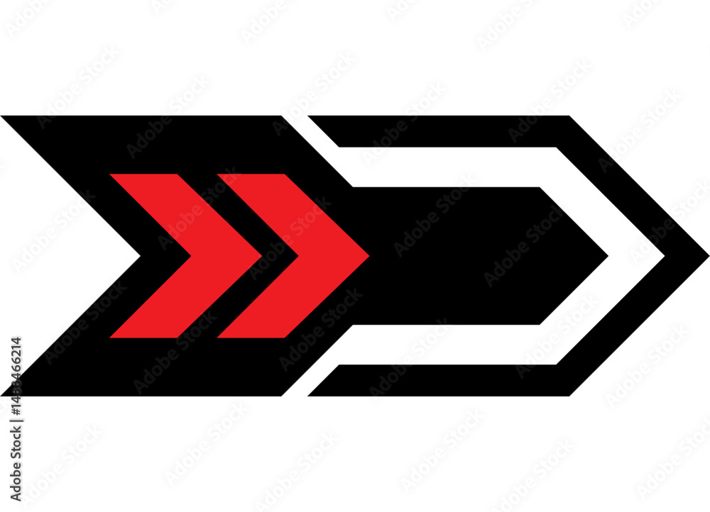 Poster vector red and black arrow. strict design element. sports pattern. direction indicator, navigation. 