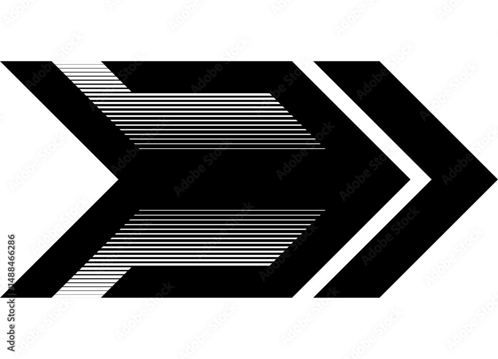 Poster pointer. modern vector arrow black on white. striped design element. sport racing pattern. direction