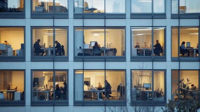 Office Building Interior: Illustrating the daily rhythm of business within a modern office structure.