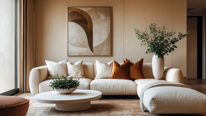 Fototapeta premium A chic living area featuring a comfortable sofa near a window