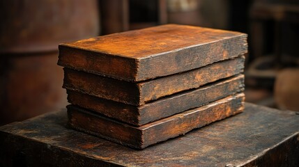 Obraz premium Stacked, aged, rusty bricks