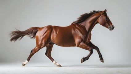 Fototapeta premium Isolated bay stallion galloping in motion