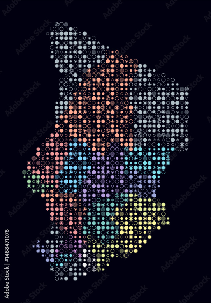 Poster chad, shape of the country build of colored cells. digital style map of the chad on dark background.
