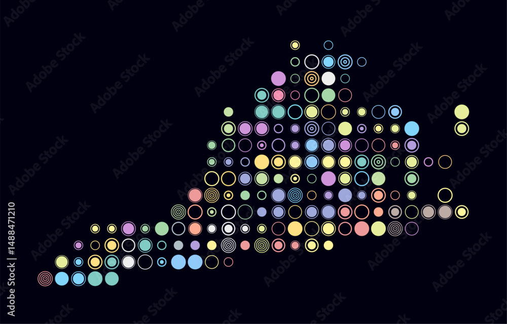 Poster virginia, shape of the state build of colored cells. digital style map of the virginia on dark backg