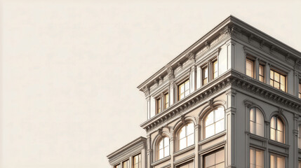 Fototapeta premium Elegant historic building with detailed architectural features and large arched showcasing classic design and intricate craftsmanship in urban setting