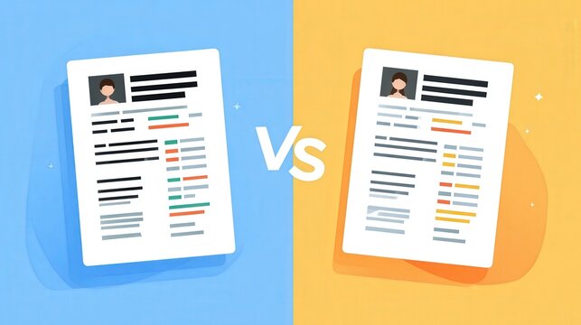 Two resumes side by side for direct comparison in the process of job selection and professional evaluation