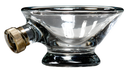 A clear glass funnel with a wide opening and narrow spout, suitable for kitchen or lab use, placed on white --ar 16:9 --v 7.0 --s 750