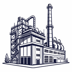 Professional industrial factory building cutout illustration