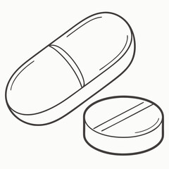 Capsule and tablet medication line art illustration