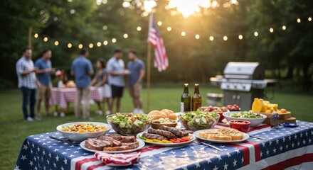 Festive Fourth of July barbecue with family and friends outdoors