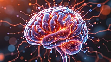 vivid 3d render of a human brain rotating, built from flowing particles, with digital connections lighting up, emphasizing the evolution of intelligence - Powered by Adobe