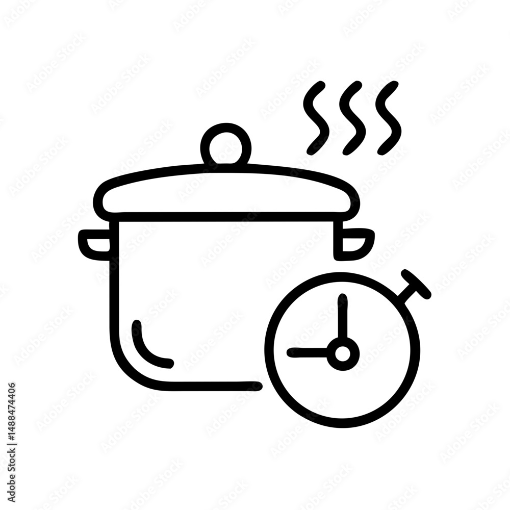 Poster cooking pot with timer icon representing timed meal preparation