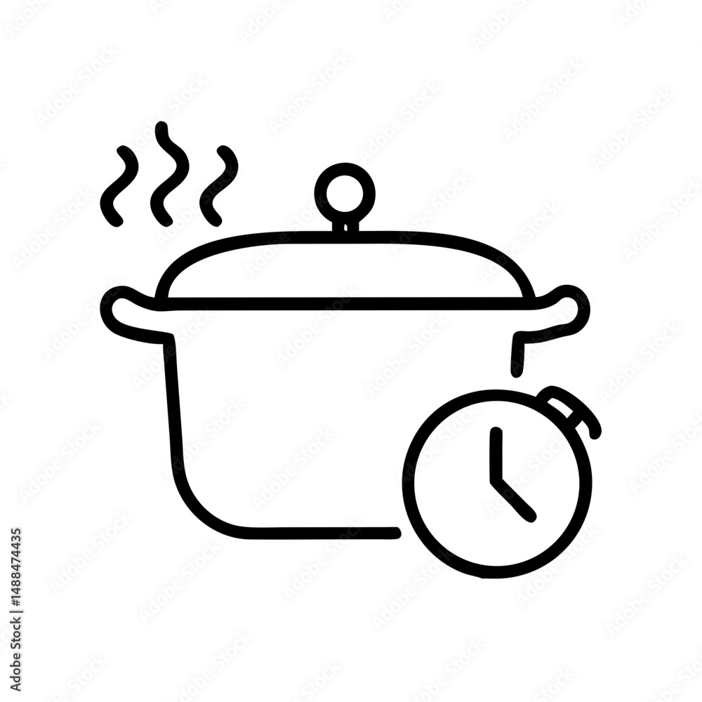 Poster Cooking Pot with Timer Icon Representing Timed Meal Preparation