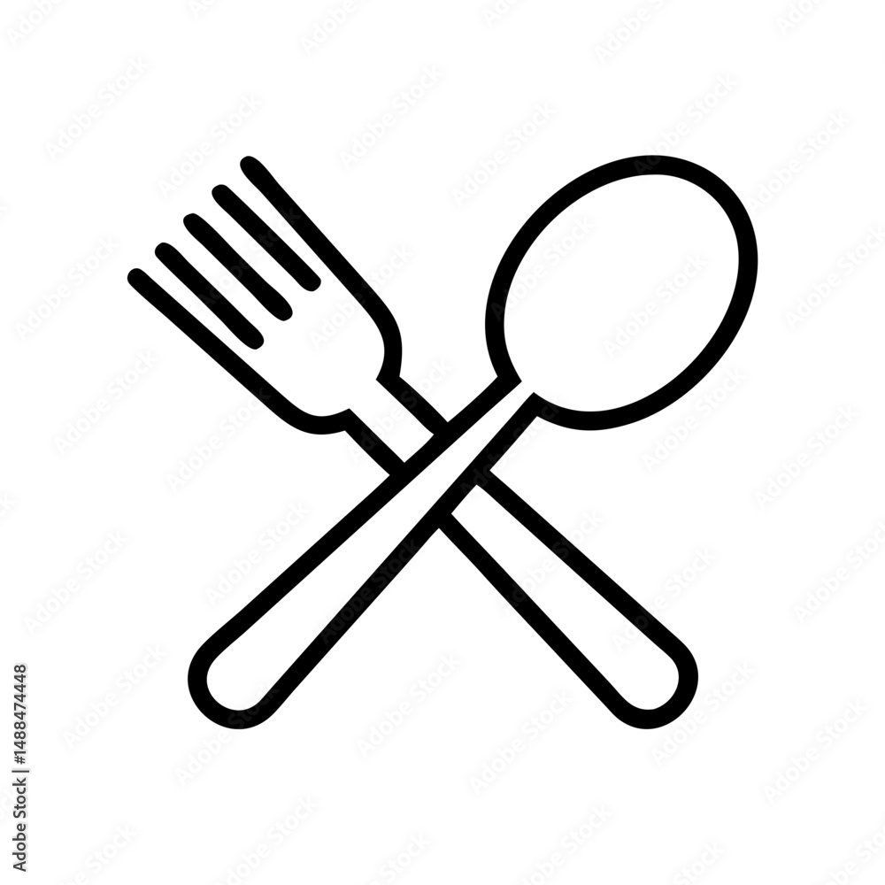 Poster crossed fork and spoon icon representing meal symbol