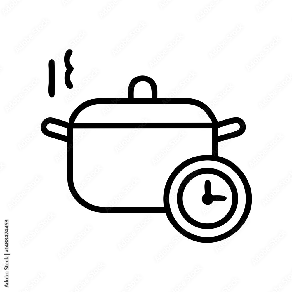 Poster Cooking Pot with Timer Icon Representing Timed Meal Preparation