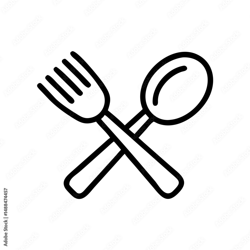Poster crossed fork and spoon icon representing meal symbol