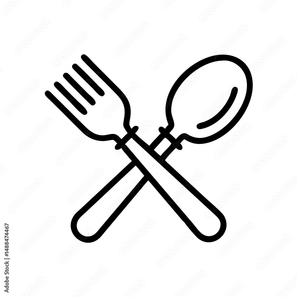 Poster crossed fork and spoon icon representing meal symbol