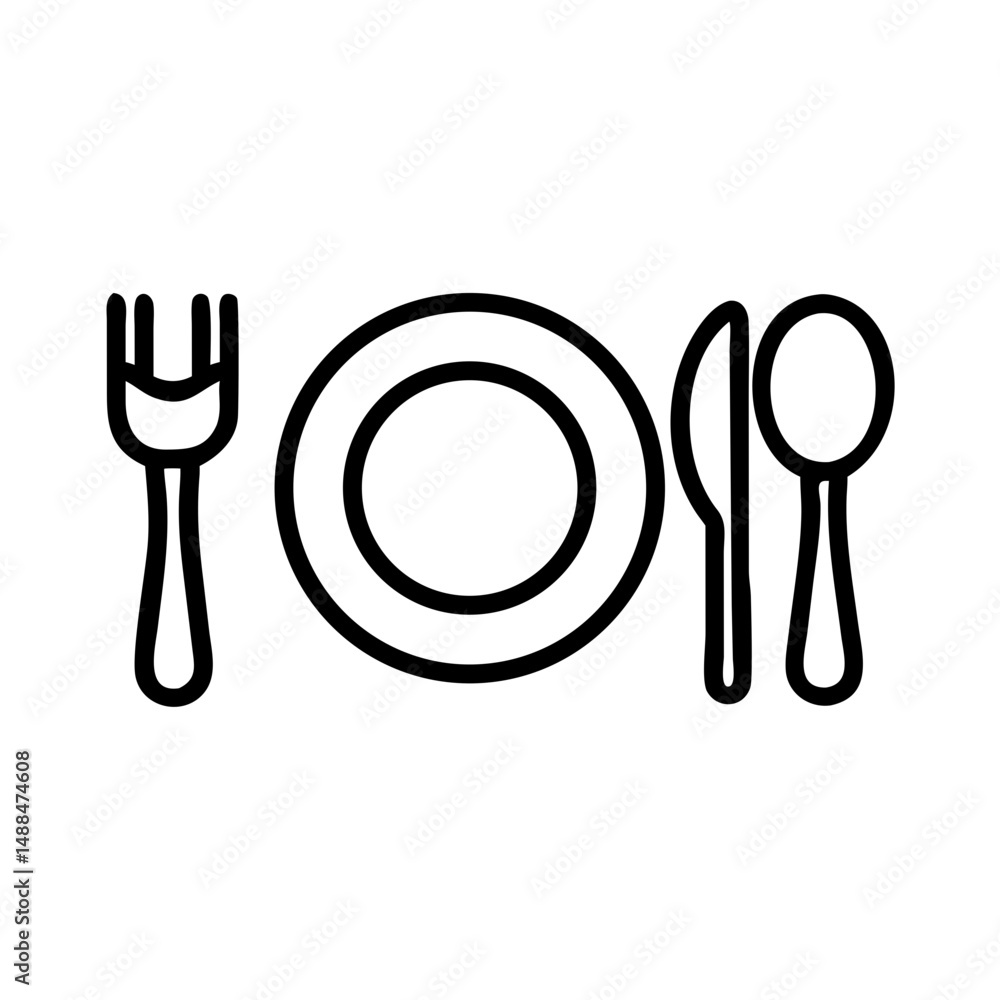 Poster dining plate with fork and spoon icon representing meal setting