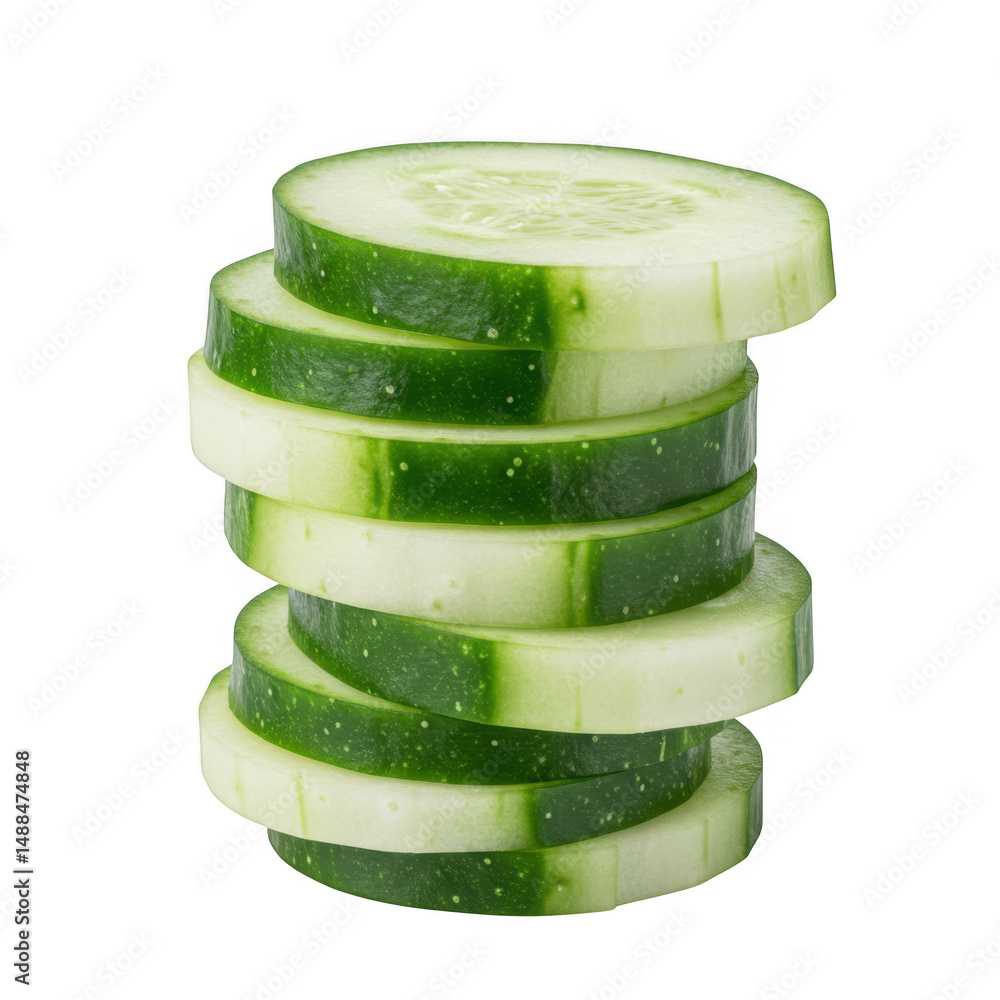 Poster stack of fresh cucumber slices isolated on transparent background